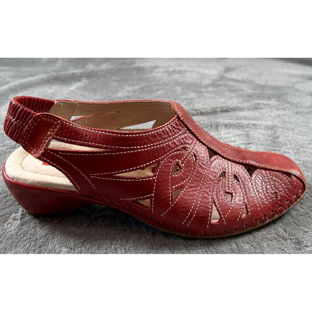 Pikolinos Cutout Wedge Sandals US 7.5 EU 38  Red Leather Boho Lagenlook Comfort